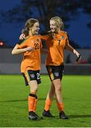 3 November 2022; Ava Mullins, left, and Libby Bermingham of Republic of Ireland after their side's victory in the Women's U16 International Friendly match between Republic of Ireland and Switzerland at Whitehall Stadium in Dublin. Photo by Seb Daly/Sportsfile