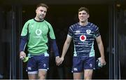 4 November 2022; Conor Murray, left, and Jimmy O'Brien walk onto the player's tunnel before the Ireland captain's run at the Aviva Stadium in Dublin. Photo by Brendan Moran/Sportsfile