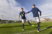 4 November 2022; Scotland captain Jack Fletcher and Ronan Ferns warm-up before the Victory Shield match between Republic of Ireland and Scotland at Tramore AFC in Tramore, Waterford. Photo by Matt Browne/Sportsfile