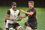 4 November 2022; Eben Etzebeth, left, and Pieter-Steph du Toit during the South Africa captain's run at the Aviva Stadium in Dublin. Photo by Brendan Moran/Sportsfile