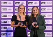 4 November 2022; Sara Doyle, left, and Rachel Sawyer of Carlow with their TG4 Junior Team of the Championship awards at the 2022 TG4 Teams of the Championship awards night at Croke Park, Dublin. Photo by Seb Daly/Sportsfile