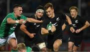 4 November 2022; Ruben Love of All Blacks breaks clear of James Hume of Ireland during the match between Ireland A and All Blacks XV at RDS Arena in Dublin. Photo by Brendan Moran/Sportsfile