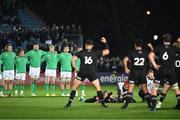 4 November 2022; Ireland A players watch on as New Zealand All Blacks XV players perform the haka during the match between Ireland A and New Zealand All Blacks XV at RDS Arena in Dublin. Photo by David Fitzgerald/Sportsfile