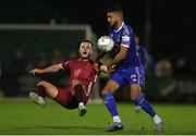 4 November 2022; Wassim Aouachria of Waterford in action against Max Hemmings of Galway United during the SSE Airtricity League First Division play-off final match between Waterford and Galway United at Markets Field in Limerick. Photo by Michael P Ryan/Sportsfile