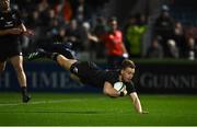4 November 2022; Ruben Love of All Blacks on his way to scoring his side's fourth try during the match between Ireland A and New Zealand All Blacks XV at RDS Arena in Dublin. Photo by David Fitzgerald/Sportsfile