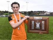 4 November 2022; Matthew Murray of Republic of Ireland with the Victory Shield after the Victory Shield match between Republic of Ireland and Scotland at Tramore AFC in Tramore, Waterford. Photo by Matt Browne/Sportsfile
