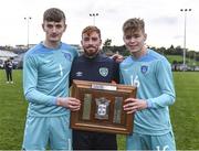 4 November 2022; Goalkeeping coach Sean Fogarty with Republic of Ireland players Marcus Gill, left, and Joe Collins after the Victory Shield match between Republic of Ireland and Scotland at Tramore AFC in Tramore, Waterford. Photo by Matt Browne/Sportsfile