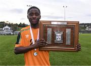 4 November 2022; Afi Adebayo of Republic of Ireland with the Victory Shield after the Victory Shield match between Republic of Ireland and Scotland at Tramore AFC in Tramore, Waterford. Photo by Matt Browne/Sportsfile