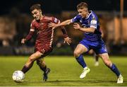 4 November 2022; Ronan Manning of Galway United in action against Darragh Power of Waterford during the SSE Airtricity League First Division play-off final match between Waterford and Galway United at Markets Field in Limerick. Photo by John Sheridan /Sportsfile