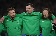 5 November 2022; Ireland players, from left, Stuart McCloskey, James Ryan, and Mack Hansen before the Bank of Ireland Nations Series match between Ireland and South Africa at the Aviva Stadium in Dublin. Photo by Ramsey Cardy/Sportsfile