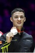 5 November 2022; Rhys McClenaghan of Ireland pictured with the gold medal after he won the Men's Pommel Horse Final during the World Artistic Gymnastics Championships 2022 at The M&S Bank Arena in Liverpool, England. Photo by Sportsfile