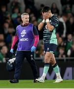 5 November 2022; Conor Murray of Ireland reacts after picking up an injury during the Bank of Ireland Nations Series match between Ireland and South Africa at the Aviva Stadium in Dublin. Photo by Ramsey Cardy/Sportsfile