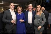5 November 2022; 2019 MacNamee Award Hall of Fame winner Martin Breheny with his family, from left, son in law James Hanlon, wife Rosemary and daughter Linda during the MacNamee Awards 2019 & 2020 at Cusack Suite in Croke Park, Dublin. Photo by Matt Browne/Sportsfile