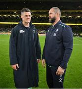 5 November 2022; Ireland head coach Andy Farrell, right, and Jonathan Sexton of Ireland after the Bank of Ireland Nations Series match between Ireland and South Africa at the Aviva Stadium in Dublin. Photo by Brendan Moran/Sportsfile