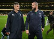 5 November 2022; Ireland head coach Andy Farrell, right, and Jonathan Sexton of Ireland after the Bank of Ireland Nations Series match between Ireland and South Africa at the Aviva Stadium in Dublin. Photo by Brendan Moran/Sportsfile