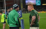 5 November 2022; Tom O’Toole of Ireland and Steven Kitshoff of South Africa after the Bank of Ireland Nations Series match between Ireland and South Africa at the Aviva Stadium in Dublin. Photo by Ramsey Cardy/Sportsfile