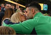 5 November 2022; Conor Murray of Ireland and his fiancée Joanna Cooper after the Bank of Ireland Nations Series match between Ireland and South Africa at the Aviva Stadium in Dublin. Photo by Ramsey Cardy/Sportsfile