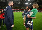 5 November 2022; Jamison Gibson-Park of Ireland and daughter Iris celebrate with head coach Andy Farrell after the Bank of Ireland Nations Series match between Ireland and South Africa at the Aviva Stadium in Dublin. Photo by Brendan Moran/Sportsfile