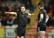 5 November 2022; A surprised Conor Deery of Crossmaglen Rangers looks on as Referee Noel Mooney signals for a penalty during the AIB Ulster GAA Football Senior Club Championship Round 1 match between Crossmaglen Rangers and Ballybay Pearse Brothers at Athletic Grounds in Armagh. Photo by Oliver McVeigh/Sportsfile