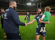 5 November 2022; Jamison Gibson-Park of Ireland and daughter Iris celebrate with head coach Andy Farrell after the Bank of Ireland Nations Series match between Ireland and South Africa at the Aviva Stadium in Dublin. Photo by Brendan Moran/Sportsfile