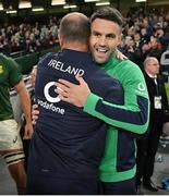 5 November 2022; Conor Murray of Ireland and assistant coach Mike Catt celebrate after the Bank of Ireland Nations Series match between Ireland and South Africa at the Aviva Stadium in Dublin. Photo by Brendan Moran/Sportsfile