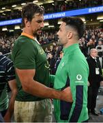 5 November 2022; Eben Etzebeth of South Africa, left, and Conor Murray of Ireland after the Bank of Ireland Nations Series match between Ireland and South Africa at the Aviva Stadium in Dublin. Photo by Brendan Moran/Sportsfile