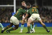 5 November 2022; Cian Healy of Ireland in action against Ox Nche, left, and Deon Fourie of South Africa during the Bank of Ireland Nations Series match between Ireland and South Africa at the Aviva Stadium in Dublin. Photo by Seb Daly/Sportsfile