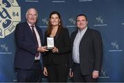5 November 2022; Iar-Uachtarán Chumann Lúthchleas Gael John Horan presents a MacNamee Awards for Community Contribution Award (special Covid award) for 2020 to Rosaleen Reilly and Pat Cowan from Belmullet GAA Club during the MacNamee Awards 2019 & 2020 at Cusack Suite in Croke Park, Dublin. Photo by Matt Browne/Sportsfile