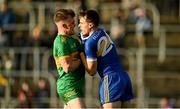 6 November 2022; Keith Murphy of Rhode tussles with Conor Rooney of Ratoath during the AIB Leinster GAA Football Senior Club Championship quarter-final match between Ratoath and Rhode at Páirc Tailteann in Navan, Meath. Photo by Eóin Noonan/Sportsfile