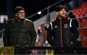 6 November 2022; Suspended Dundalk head coach Stephen O'Donnell, right, and Dundalk chief operating officer Martin Connolly before the SSE Airtricity League Premier Division match between Derry City and Dundalk at The Ryan McBride Brandywell Stadium in Derry. Photo by Ben McShane/Sportsfile