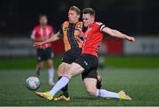 6 November 2022; David McMillan of Dundalk in action against Cameron McJannet of Derry City during the SSE Airtricity League Premier Division match between Derry City and Dundalk at The Ryan McBride Brandywell Stadium in Derry. Photo by Ben McShane/Sportsfile