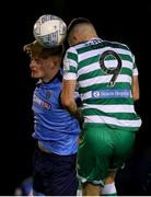 6 November 2022; Aaron Greene of Shamrock Rovers in action against Sam Todd of UCD during the SSE Airtricity League Premier Division match between UCD and Shamrock Rovers at the UCD Bowl in Belfield, Dublin. Photo by Michael P Ryan/Sportsfile