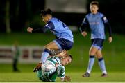 6 November 2022; Sean Brennan of UCD is tackled by Viktor Serdeniuk of Shamrock Rovers during the SSE Airtricity League Premier Division match between UCD and Shamrock Rovers at the UCD Bowl in Belfield, Dublin. Photo by Michael P Ryan/Sportsfile