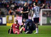 6 November 2022; John Ross Wilson of Shelbourne receives medical attention during the SSE Airtricity League Premier Division match between St Patrick's Athletic and Shelbourne at Richmond Park in Dublin. Photo by Tyler Miller/Sportsfile