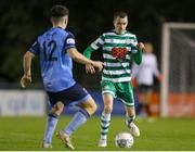 6 November 2022; Sean Kavanagh of Shamrock Rovers in action against Aaron Corish of UCD during the SSE Airtricity League Premier Division match between UCD and Shamrock Rovers at the UCD Bowl in Belfield, Dublin. Photo by Michael P Ryan/Sportsfile