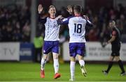 6 November 2022; Ben McCormack of St Patrick's Athletic celebrates with team-mate Ian Bermingham after scoring his side's fourth goal during the SSE Airtricity League Premier Division match between St Patrick's Athletic and Shelbourne at Richmond Park in Dublin. Photo by Tyler Miller/Sportsfile