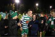 6 November 2022; Andy Lyons of Shamrock Rovers with supporters after the SSE Airtricity League Premier Division match between UCD and Shamrock Rovers at the UCD Bowl in Belfield, Dublin. Photo by Michael P Ryan/Sportsfile