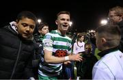 6 November 2022; Andy Lyons of Shamrock Rovers with supporters after the SSE Airtricity League Premier Division match between UCD and Shamrock Rovers at the UCD Bowl in Belfield, Dublin. Photo by Michael P Ryan/Sportsfile