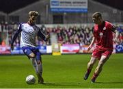 6 November 2022; Barry Cotter of St Patrick's Athletic in action against Kameron Ledwidge of Shelbourne during the SSE Airtricity League Premier Division match between St Patrick's Athletic and Shelbourne at Richmond Park in Dublin. Photo by Tyler Miller/Sportsfile