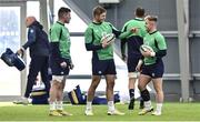 8 November 2022; Ireland players, from left, Calvin Nash, Jack Crowley and Craig Casey during Ireland rugby squad training at IRFU High Performance Centre at the Sport Ireland Campus in Dublin. Photo by Brendan Moran/Sportsfile