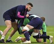 8 November 2022; Robbie Henshaw tackles Iain Henderson during Ireland rugby squad training at IRFU High Performance Centre at the Sport Ireland Campus in Dublin. Photo by Brendan Moran/Sportsfile