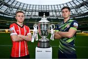 8 November 2022; Derry city players Brandon Kavanagh, left, and goalkeeper Brian Maher during the Extra.ie FAI Cup Final Media Day at the Aviva Stadium in Dublin. Photo by Ben McShane/Sportsfile
