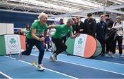 8 November 2022; Dare to Believe ambassadors Sarah Lavin and Thomas Barr during the Dare to Believe Schools Programme - TY Expo at the Sport Ireland Campus in Dublin. Photo by David Fitzgerald/Sportsfile