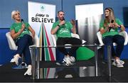 8 November 2022; Dare to Believe ambassadors Sarah Lavin, left, Thomas Barr and Monika Dukarska during the Dare to Believe Schools Programme - TY Expo at the Sport Ireland Campus in Dublin. Photo by David Fitzgerald/Sportsfile