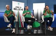 8 November 2022; Dare to Believe ambassadors Sarah Lavin, left, Thomas Barr and Monika Dukarska during the Dare to Believe Schools Programme - TY Expo at the Sport Ireland Campus in Dublin. Photo by David Fitzgerald/Sportsfile