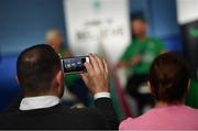 8 November 2022; Dare to Believe ambassadors Sarah Lavin, left, Thomas Barr and Monika Dukarska during the Dare to Believe Schools Programme - TY Expo at the Sport Ireland Campus in Dublin. Photo by David Fitzgerald/Sportsfile