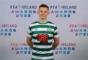 9 November 2022; PFA Ireland Young Player of the Year Award nominee Andy Lyons, Shamrock Rovers, at the launch of the PFA Ireland Awards 2022 at the Marker Hotel in Dublin. Photo by Stephen McCarthy/Sportsfile