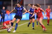 6 November 2022; Jessica Hennessy of Athlone Town in action against Jemma Quinn of Shelbourne during the EVOKE.ie FAI Women's Cup Final match between Shelbourne and Athlone Town at Tallaght Stadium in Dublin. Photo by Stephen McCarthy/Sportsfile