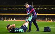 5 November 2022; Jonathan Sexton of Ireland receives medical treatment from team doctor Ciaran Cosgrave during the Bank of Ireland Nations Series match between Ireland and South Africa at the Aviva Stadium in Dublin. Photo by Brendan Moran/Sportsfile