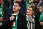 5 November 2022; A supporter enjoys a pint of guinness in his seat during the Bank of Ireland Nations Series match between Ireland and South Africa at the Aviva Stadium in Dublin. Photo by Brendan Moran/Sportsfile